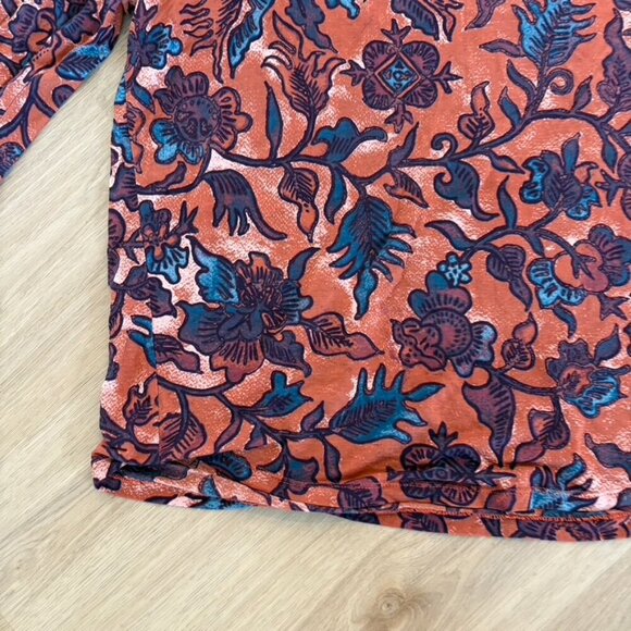 Peruvian Connection Ladies Rust Floral Blouse XS CT 426 - Picture 2 of 7